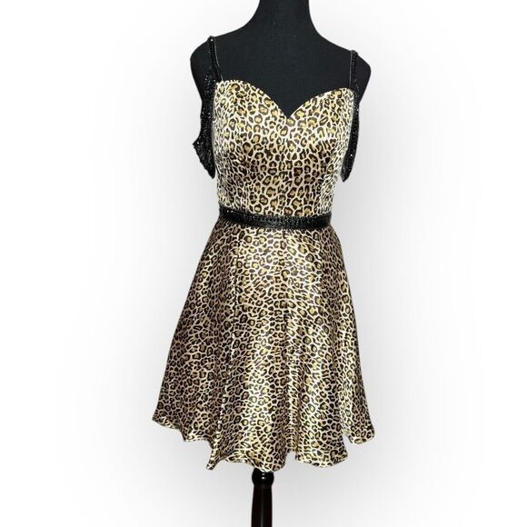 NWT Sample Womens Leopard Print Mini Dress Brown Black Size 4 - Picture 1 of 12